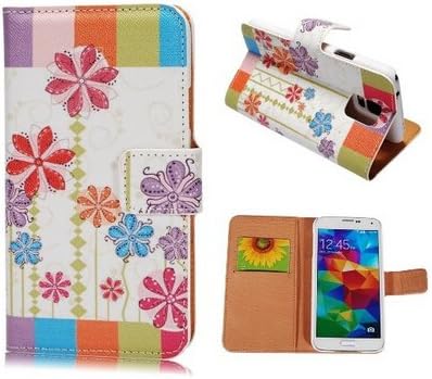 Ezydigital Fashion Flower Floral Style PU Leather Wallet Type Magnet Design Flip with Card Slotes Case Cover for Samsung Galaxy S5 SV i9600 (Flower-05)