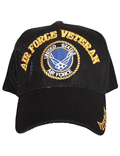 US Air Force Veteran Embroidered Military Branch Logo Baseball Cap Black
