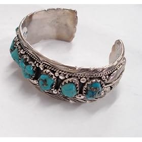 Turquoise Stone Silver Cuff Bracelet thumbnail