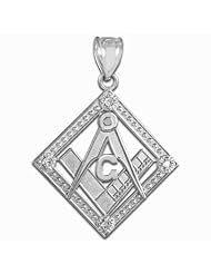 925 Sterling Silver Freemason Compass and Square CZ Charm Masonic Pendant