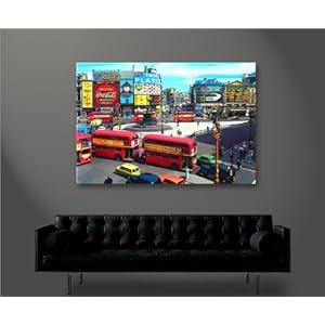 Tableau sur Toile avec Cadre en Bois de Picadilly Circus a Londres