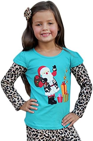 Heather Hill Little Girls' Santa Leopard Shirt Top Girls Boutique (2)