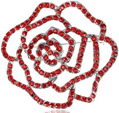 Spicy Key Abstract Beauty Rose Beast Synthetic Ruby Red Rhinestone Flower Outline Pin Brooch