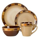 Gibson Casa Estebana 16-piece Dinnerware Set Service for 4, Beige and Brown