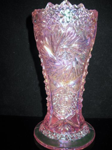 L.E. Smith 6" Pink Carnival Cut Glass Vase