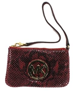 Michael Kors Fulton Python Embossed Leather Wristlet, Red