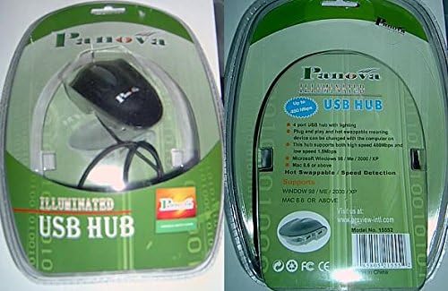 USB 2.0 Illuminated Mini 4 Port Hub - Works w/ Macs + PCs - For Desktops or Laptops