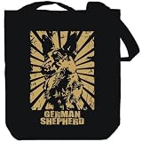 Canvas Tote Bag Black  German Shepherd Oriental Sun - Golden Edition  Dogs