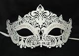 Venetian White Mask w/ Metal Laser-cut and Crystals on Eyes