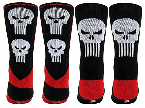 Marvel Punisher Mens Athletic Crew Socks 2 Pair Black