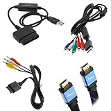 GTMax 4FT AV Composite Cable + PS2 To PS3 Controller Convertor Cable + 6FT HD Component Cable + 6FT 