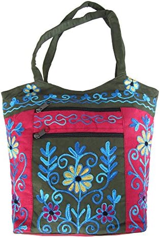 Embroidered Zippered Multi-pockets Tote Bag