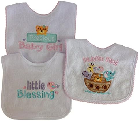 Terry Cloth Baby Bibs - Embroidered - Set of 3 Baby Bibs for Girls