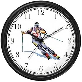 Man Downhill Alpine Slalom Skier Snow Skiing Wall Clock by WatchBuddy Timepieces (Slate Blue Frame)