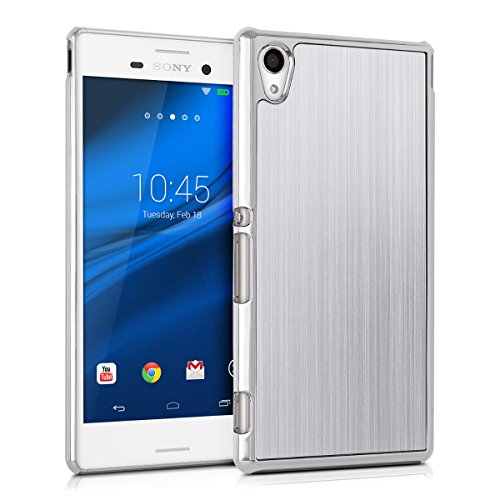 kwmobile Premium hard case for Sony Xperia M4 Aqua with reinforced back of brushed aluminium in silver
