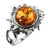 Baltic Honey Amber and Sterling Silver Medium Flaming Sun Ring Sizes 5,6,7,8,9,10,11,12