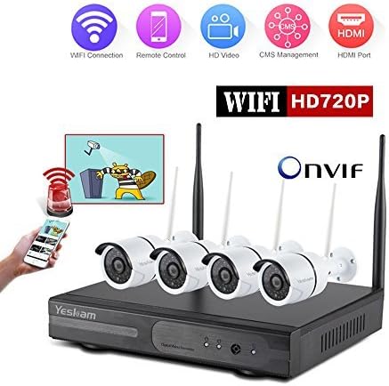 YESKAM 4 Channel Video Security system 720P Waterproof bullet camera Wireless NVR Kit for Home Surveillance (4CH 720P No HDD)