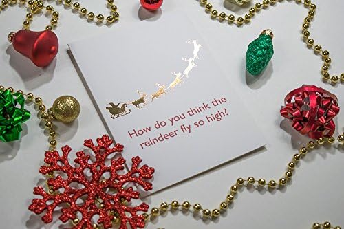 TribeTokes Cannabis Holiday Greeting Cards | Funny Marijuana Gag Gifts for Stoners (Single Xmas Card: Reindeer Fly So High)