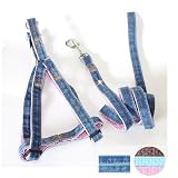 "Fab Denim" Soft Leather Padded Easy Step-in Dog Harness & Leash Set - Large (19"-29"), Pink