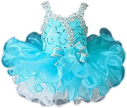 Leho Little Girls' Cupcakes Bow Crystals Short Toddler Birthday Dresses 3/3T US Turquoise