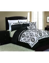 Victoria Classics Daniella 8-Piece Flocked Comforter Set, Black/White, Queen