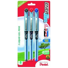 Pentel EnerGel  Liquid Gel Pen, 0.5mm, Needle Tip, Assorted Ink, 3 Pack (BLN15BP3M-K6)