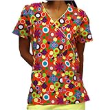 Dickies Medical Uniform Two Pocket Mock Wrap Top, Carnival Print