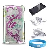 Apple iPod Touch 2nd and 3rd generation Silver with Hot Pink Swirl Protector Case + Clear Screen Protector + itouch 2g 3g Car Charger + Wall Charger + Wristband