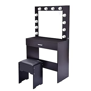 Shamoluotuo Makeup Vanity Table Set With Lighted Mirror Dressing