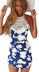 Sexy Lace Backless Floral Print Cotton Full Length Short Bodycon Dress/Party Dress 
