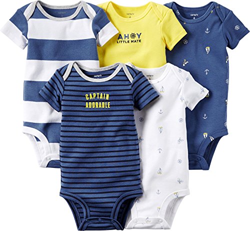 Carter's 5 Pack Bodysuits, Stripe/Anchor, 9 Months
