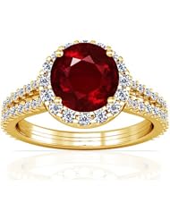 18K Yellow Gold Round Cut Ruby Ring With Sidestones (GIA Certificate)