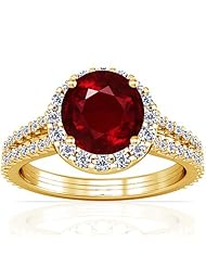 14K Yellow Gold Round Cut Ruby Ring With Sidestones (GIA Certificate)
