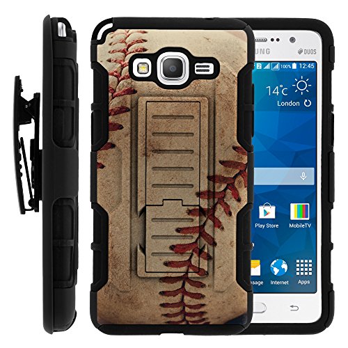 Galaxy Grand Prime Case, Holster, Hard Rugged High Impact Armor w/ Kickstand - Baseball Sports Collection - for Samsung Galaxy Grand Prime SM-G530 by MINITURTLE - Close up of Baseball