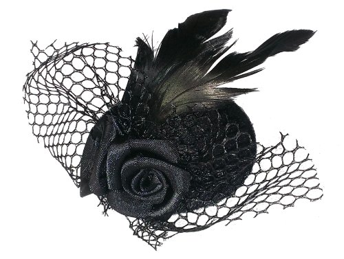 Tiny Top Hat Fascinator with Feathers, Tulle and 2 Tiny Roses. Fastened with a Strong Metal Hair Clip steampunk buy now online Tiny Top Hat Fascinator with Feathers, Tulle and 2 Tiny Roses. Fastened with a Strong Metal Hair Clip steampunk buy now online