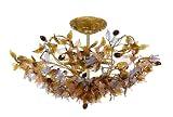Crystorama 400-GA Fiore Collection 5-Light Semi-Flush Ceiling Light - Antique Gold Leaf Finish with Blown Glass Floral Accents