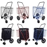 Folding Shopping Cart DOUBLE BASKET SWIVEL Wheel Jumbo 360 Easy Rotation WITH FREE LINER AND CARGO NET by SCF (BLACK WITH BLACK LINER)