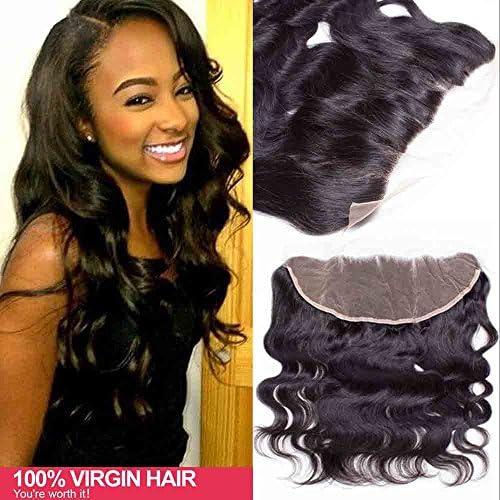 Angel Hair Pure Virgin Brazilian Hair Top Lace Frontal Closure with Baby Hair Size 13X4 Free Part Bleached Knots Cheap Body Wave Full Lace Closure Ear to Ear Frontal Natural 10inch