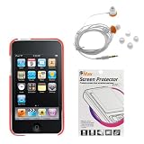 GTMax Orange Durable Hard Rubberized Slim Fit Back Cover + Orange Soft Gel 3.5mm Stereo Headset + LCD Screen Protector for Apple iPod Touch 8GB 32GB 64GB 3rd 3G Generation