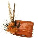 Long Feather Sinamay Hat - Orange W26S66D