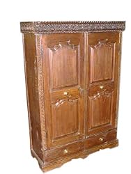 Colonial India Antique Armoire Ornate Carved Teak Wood Cabinet 18c