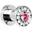 4 Gauge Stainless Steel Clear Pink CZ Screw Fit Tunnel