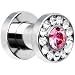 4 Gauge Stainless Steel Clear Pink CZ Screw Fit Tunnel