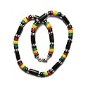 Wood and Rasta Beaded Necklace with Lobster Claw Clasp