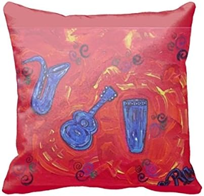 Negogo Cushion Covers For Sofa Jazz Music Jazz Instruments Decorative Pillow Covers 16"X 16"