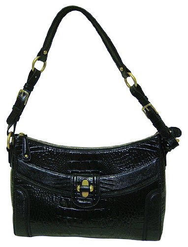 Travel Gear Bag Brahmin Izzie Black Melbourne Croc Print Purse