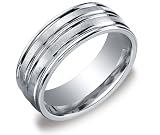 14k White Gold 8mm Comfort Fit Men's Wedding Band w/ Satin Finish and Polished Center Cut