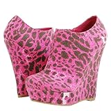 Leopard Platform Wedge Ankle Boots FUCHSIA Leopard Platform Wedge Ankle Boots FUCHSIA