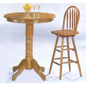 3 Piece Oak Finish Bar Table and Stool Set by Bar Stools