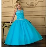 House of Wu Girl Turquoise Bead Bodice Pageant Dress 10